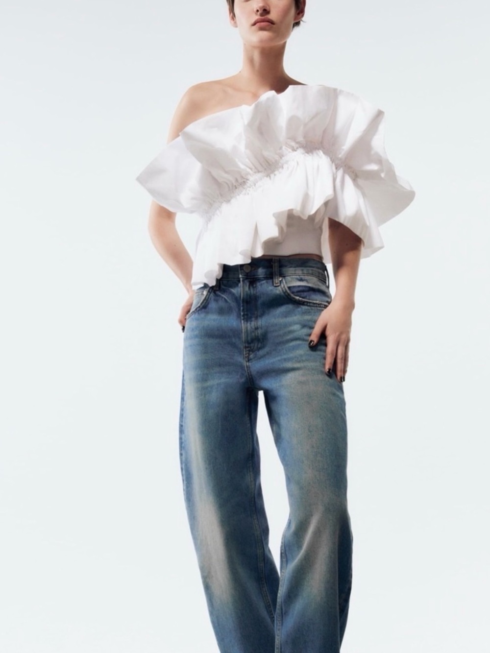 Zara ruffled one shoulder corset top size S